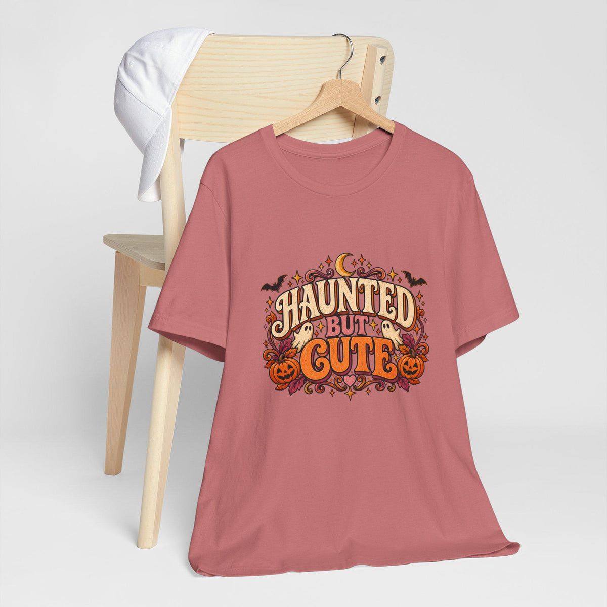 Haunted But Cute Halloween design T-Shirt | Pumpkin bats spooky lettering