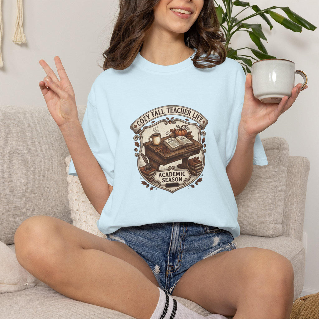 Cozy Fall Teacher Life academic season T-Shirt | Teacher Autumn Desk Design