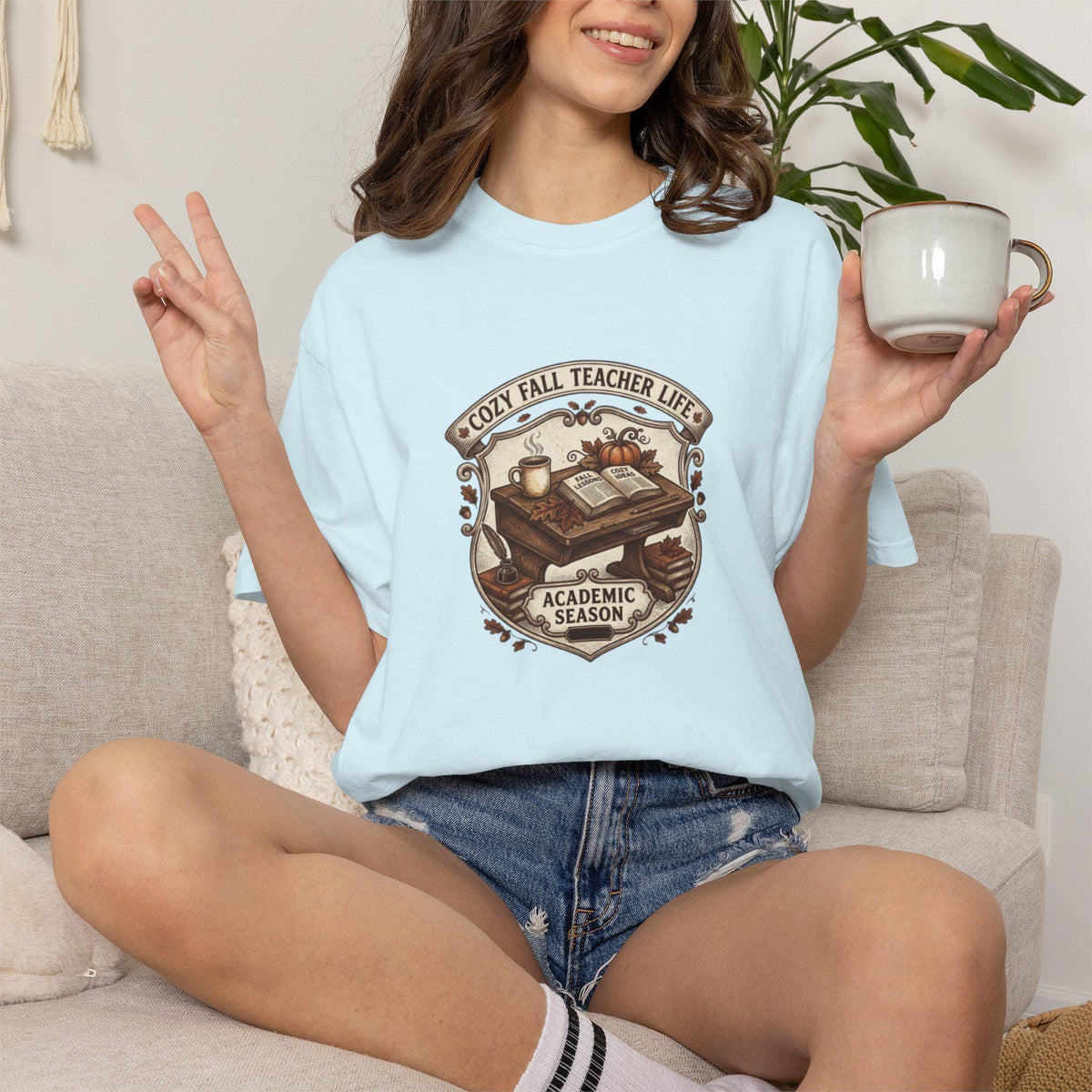 Cozy Fall Teacher Life academic season T-Shirt | Teacher Autumn Desk Design