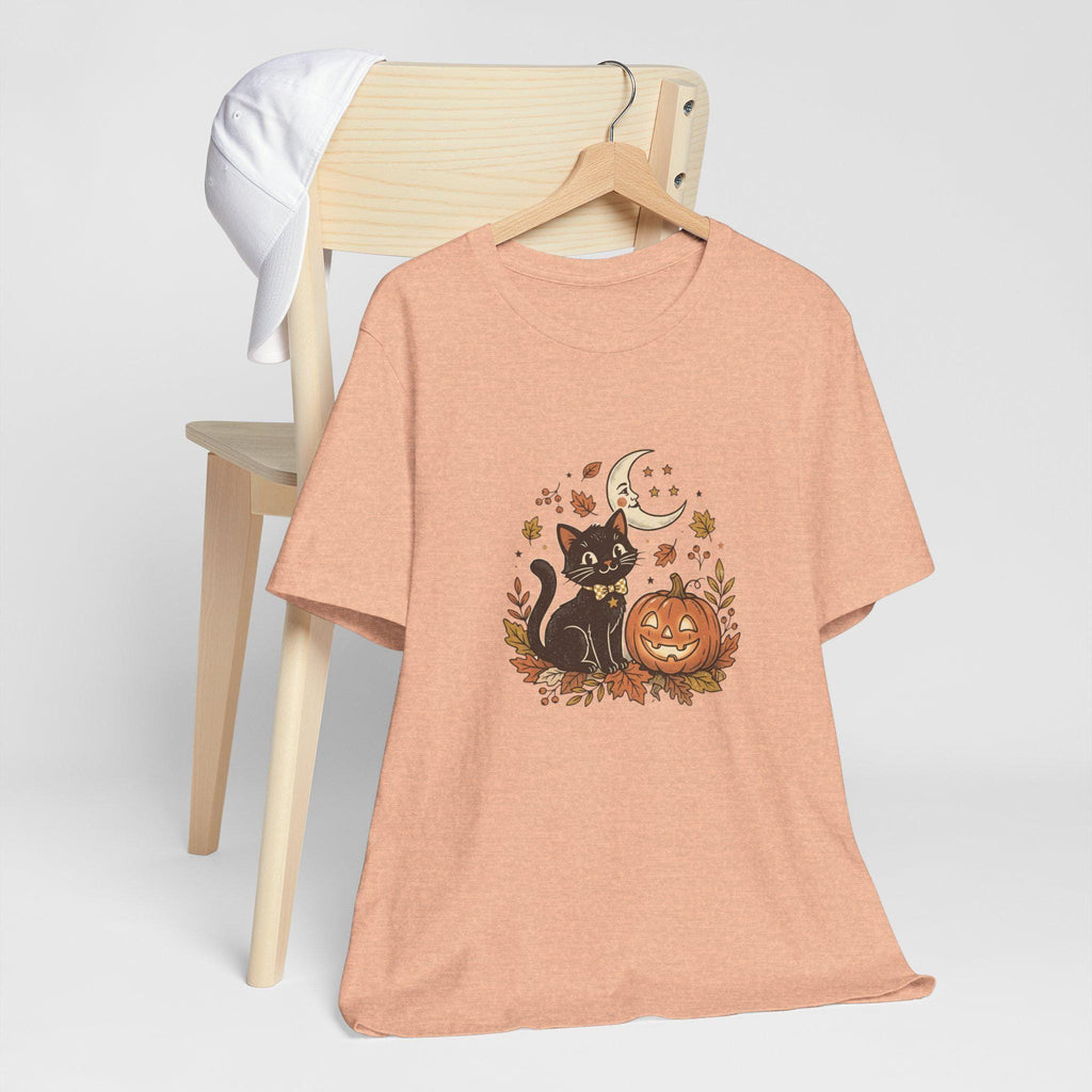 Black Cat with Jack-o'-Lantern T-Shirt | Halloween Pumpkin Moon Design