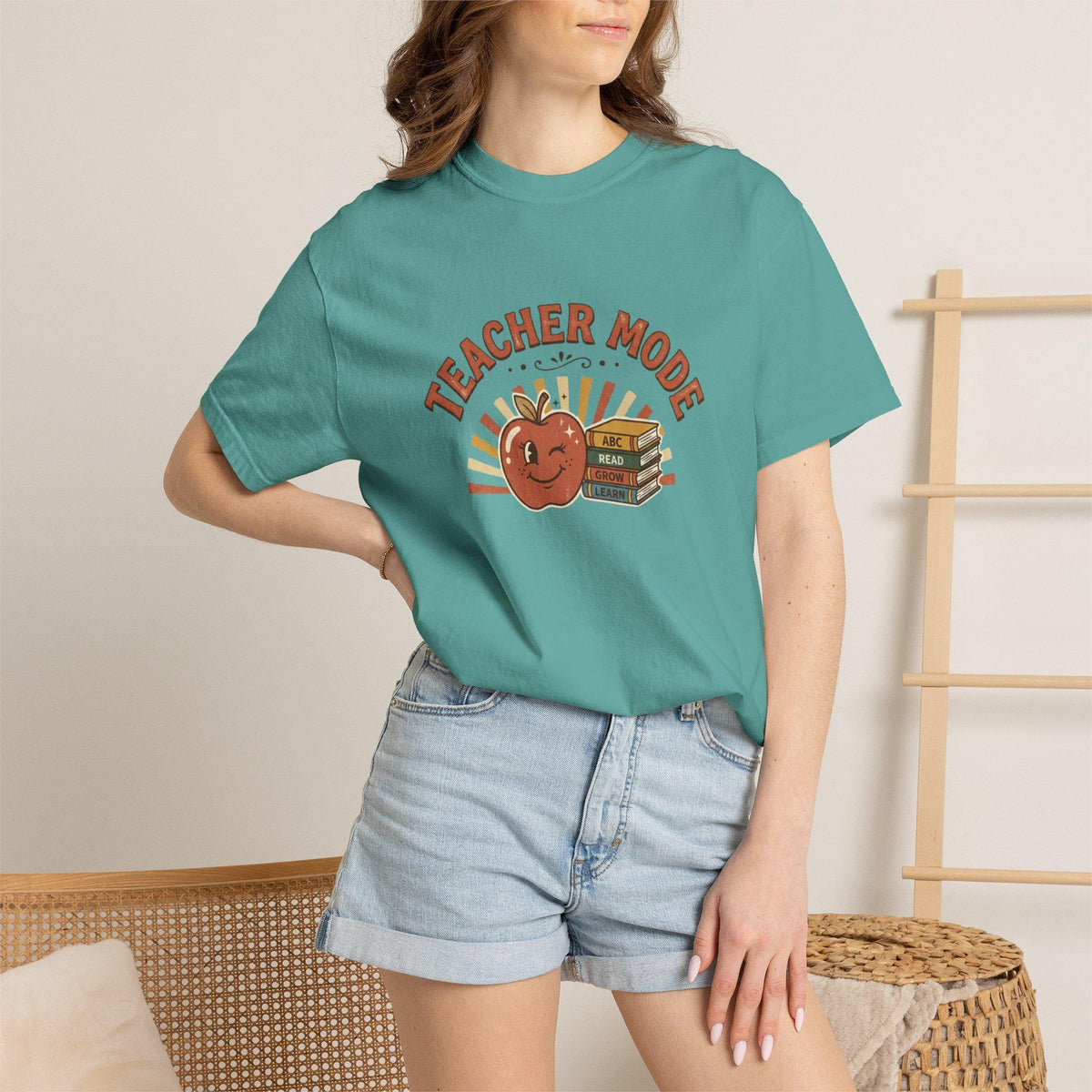 Teacher Mode apple and books T-Shirt | Back to School teacher tee