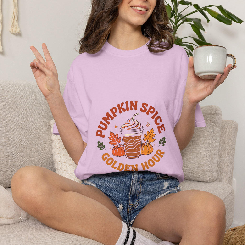 Pumpkin Spice Golden Hour T-Shirt | Pumpkin Spice Latte Graphic Tee | Fall Coffee Lover Shirt | Autumn Gift for Her Him | Cozy Season
