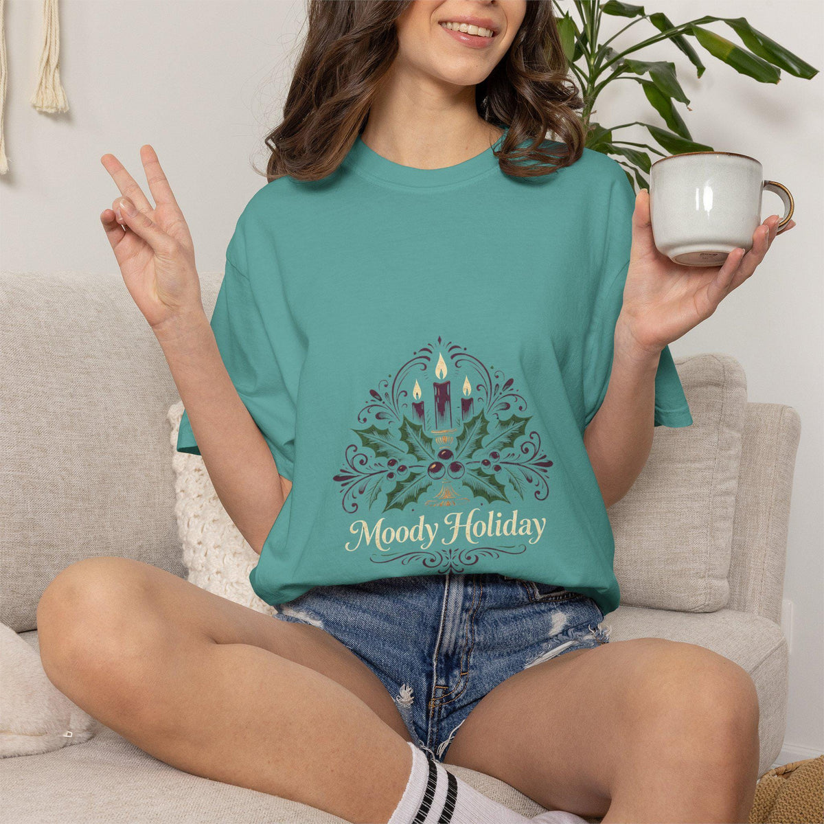 Moody Holiday Candle Wreath T-Shirt | Christmas Seasonal Tee | Festive Graphic Shirt | Holiday Gift for Her Him | Vintage Xmas