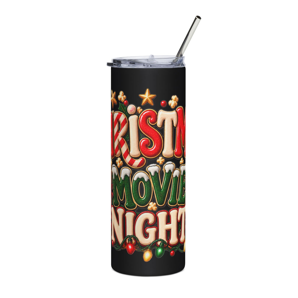 Christmas Movie Night Tumbler — 20oz Stainless Steel Holiday Cup