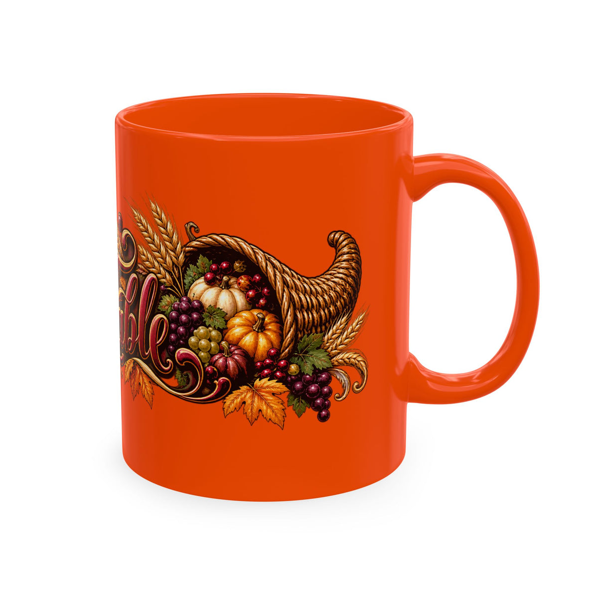 Bless This Table Mug — Harvest Thanksgiving Ceramic Coffee Mug, Cornucopia Gratitude Fall Harvest Gift