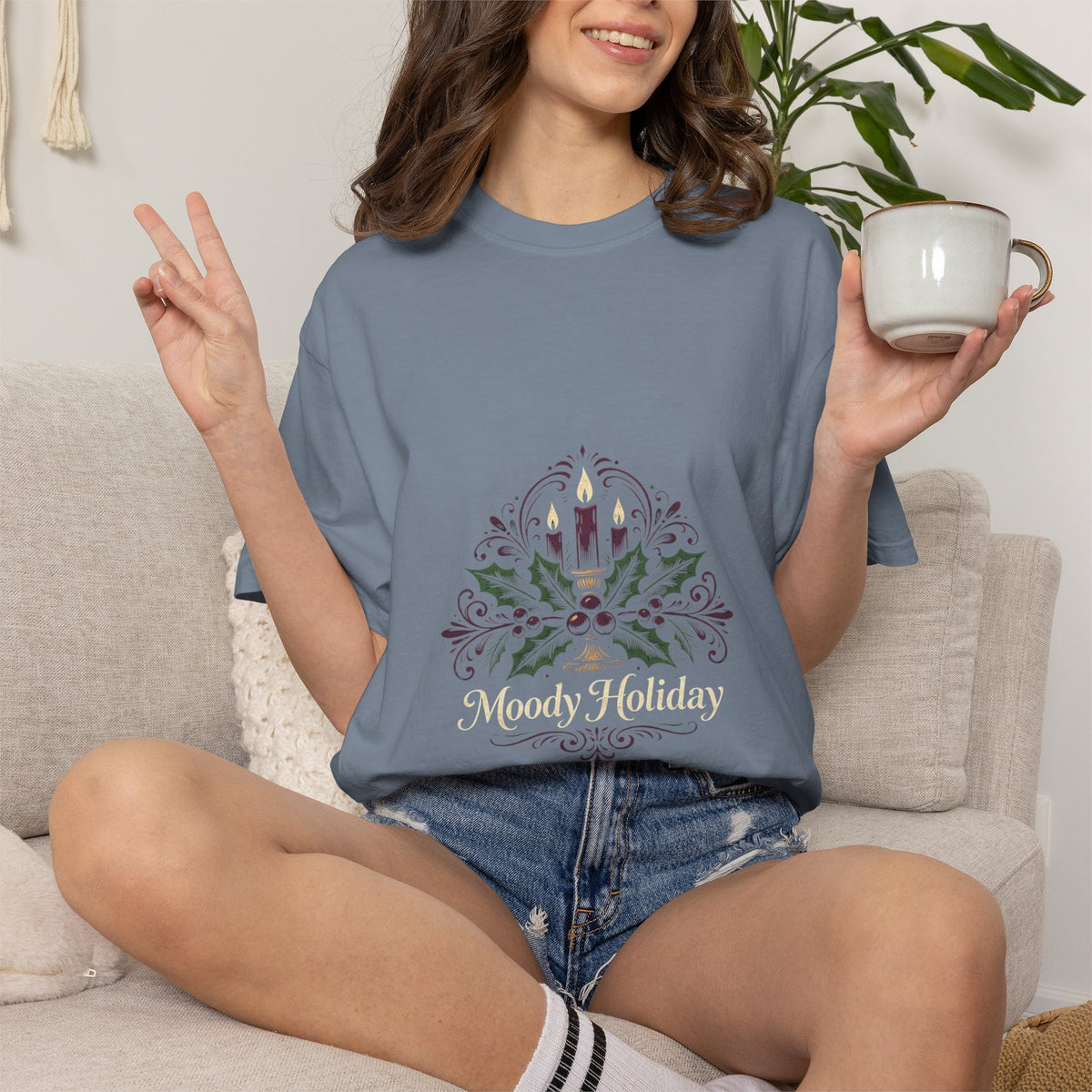 Moody Holiday Candle Wreath T-Shirt | Christmas Seasonal Tee | Festive Graphic Shirt | Holiday Gift for Her Him | Vintage Xmas