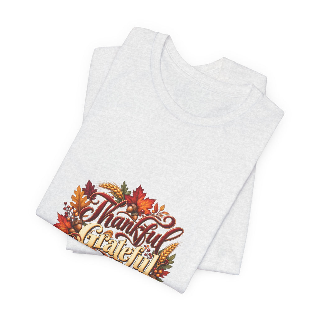 Thankful Grateful Blessed T-Shirt — Fall Leaves Thanksgiving Tee, Autumn Gratitude Shirt, Family Matching Outfit