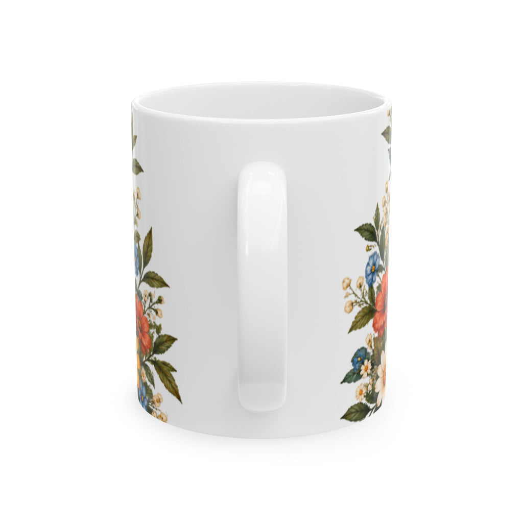 Smiling Golden Retriever Mug | Ceramic Coffee Cup with Floral Wreath
