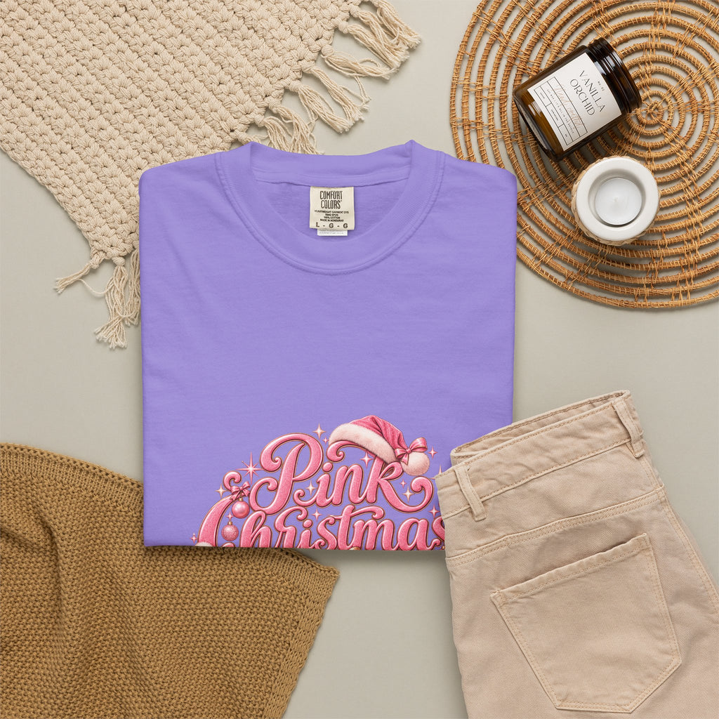 Pink Christmas T-Shirt — Festive Retro Script Holiday Tee