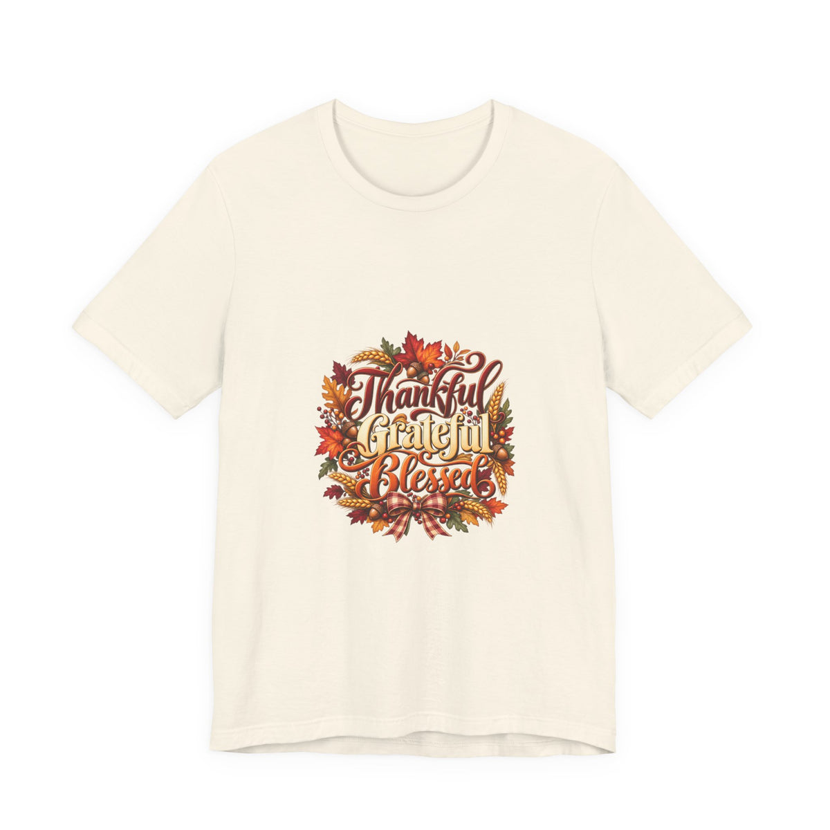 Thankful Grateful Blessed T-Shirt — Fall Leaves Thanksgiving Tee, Autumn Gratitude Shirt, Family Matching Outfit