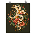 Floral Gold Snake Poster Matte Vertical Print | Botanical Serpent Wall Art
