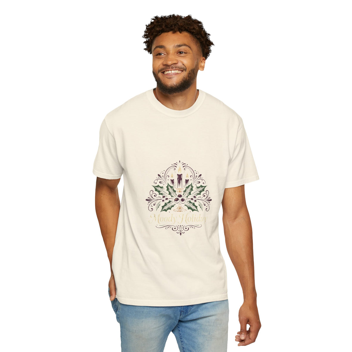 Moody Holiday Candle Wreath T-Shirt | Christmas Seasonal Tee | Festive Graphic Shirt | Holiday Gift for Her Him | Vintage Xmas