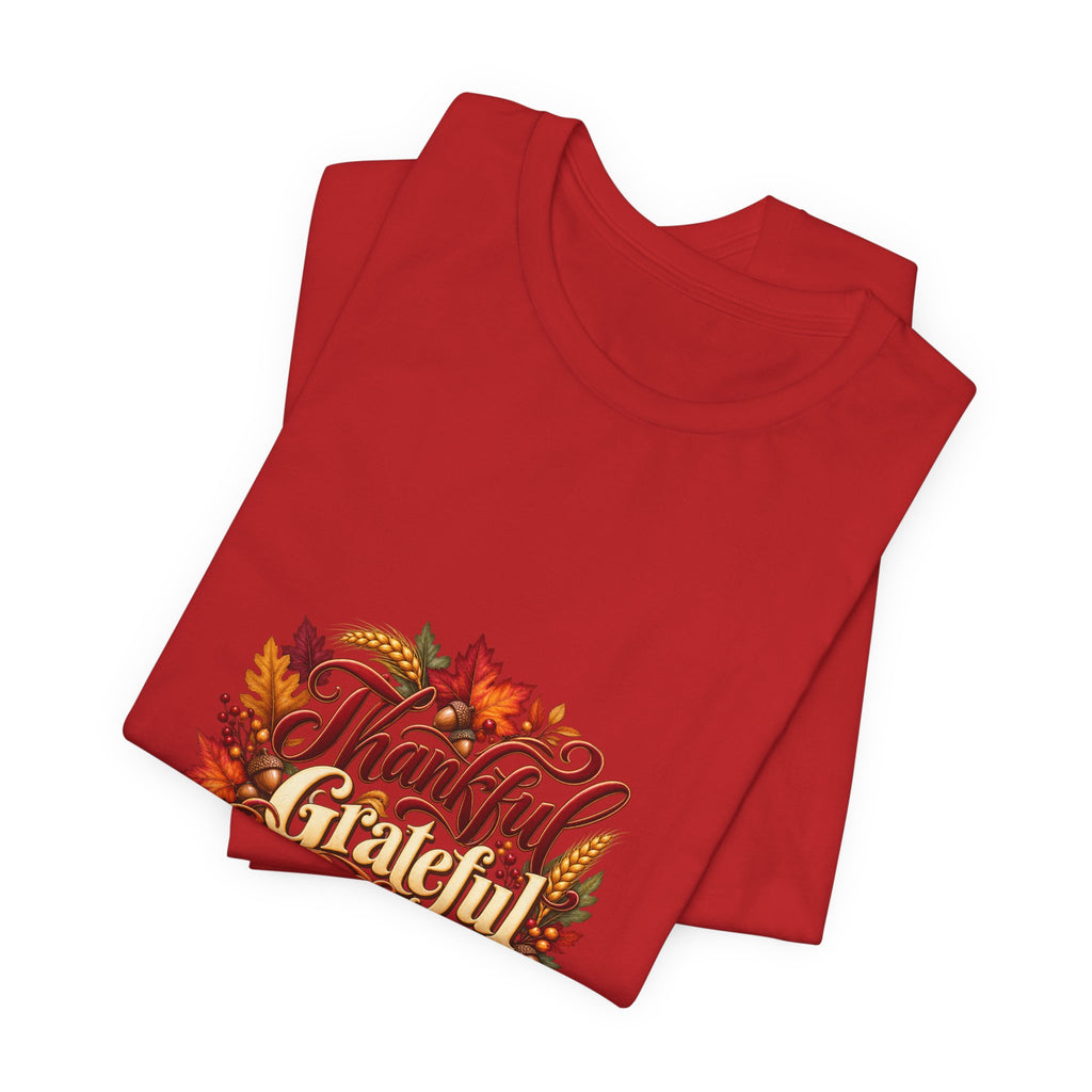 Thankful Grateful Blessed T-Shirt — Fall Leaves Thanksgiving Tee, Autumn Gratitude Shirt, Family Matching Outfit