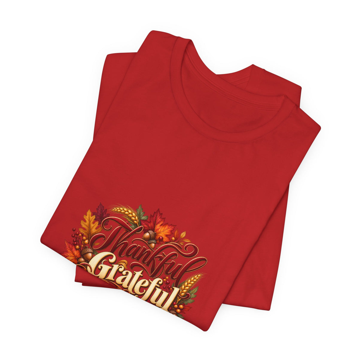 Thankful Grateful Blessed T-Shirt — Fall Leaves Thanksgiving Tee, Autumn Gratitude Shirt, Family Matching Outfit
