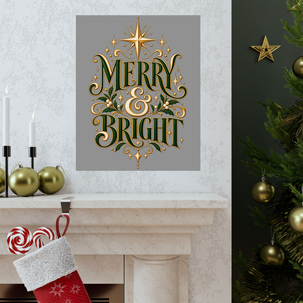 Merry & Bright Holiday Poster — Matte Vertical Christmas Wall Art