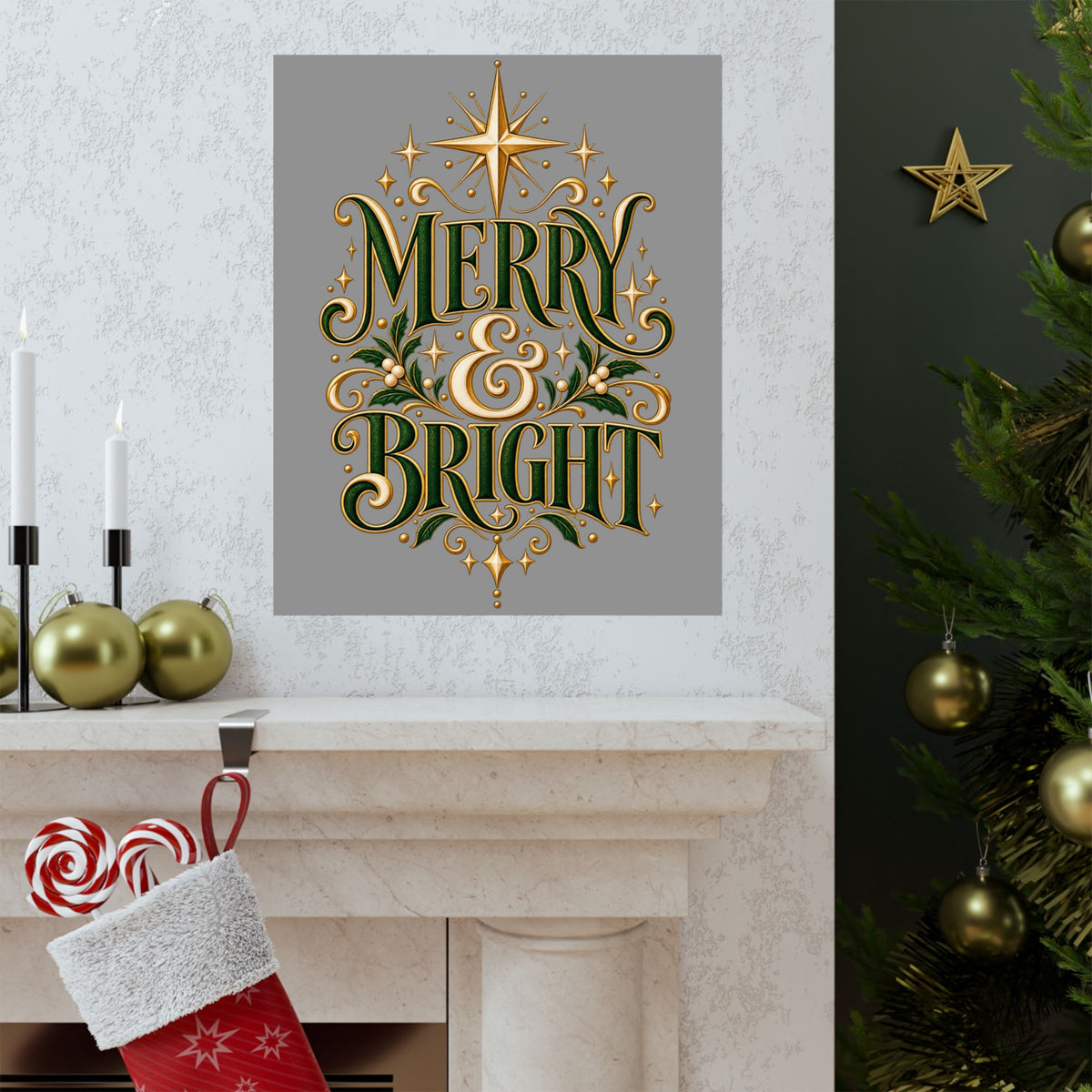 Merry & Bright Holiday Poster — Matte Vertical Christmas Wall Art