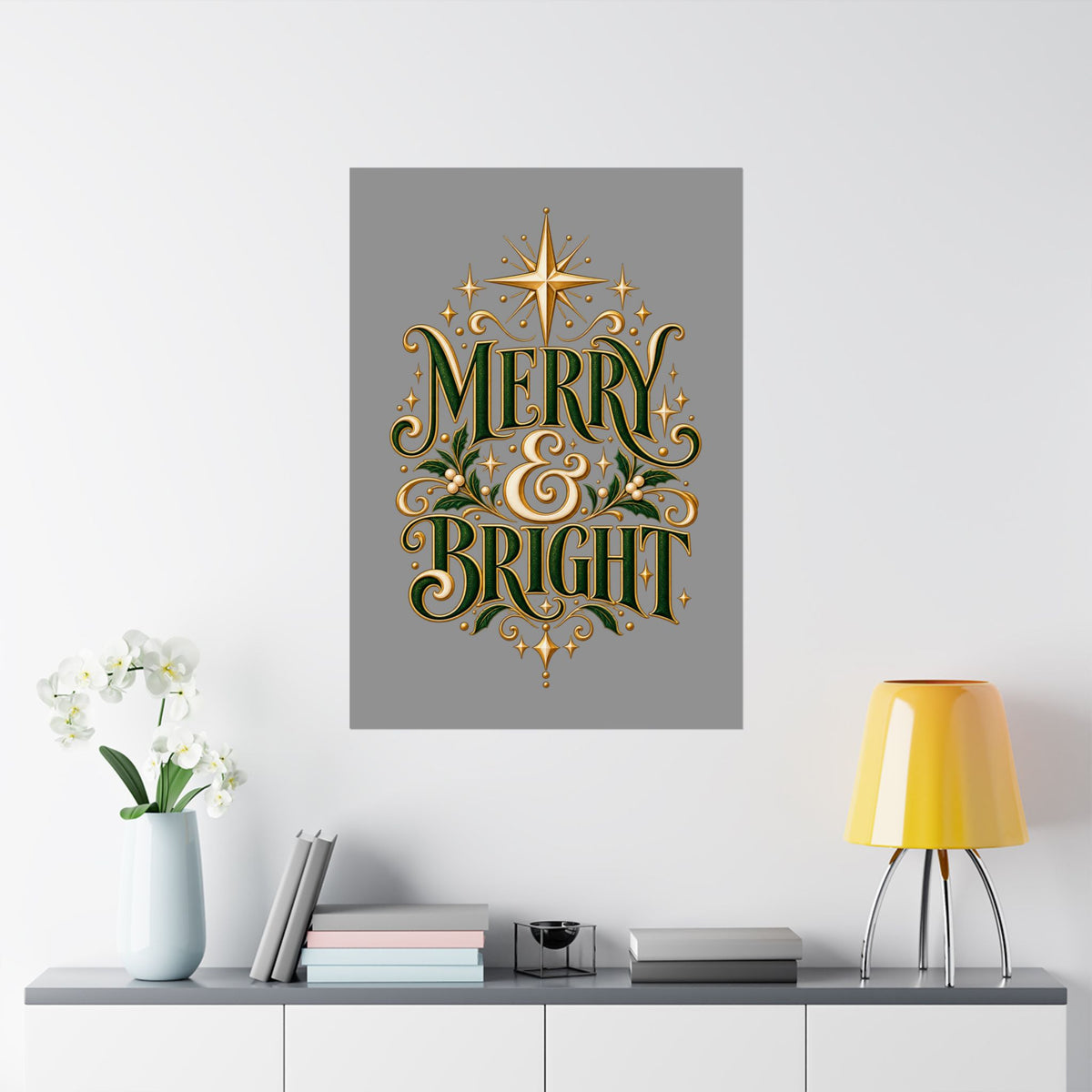 Merry & Bright Holiday Poster — Matte Vertical Christmas Wall Art