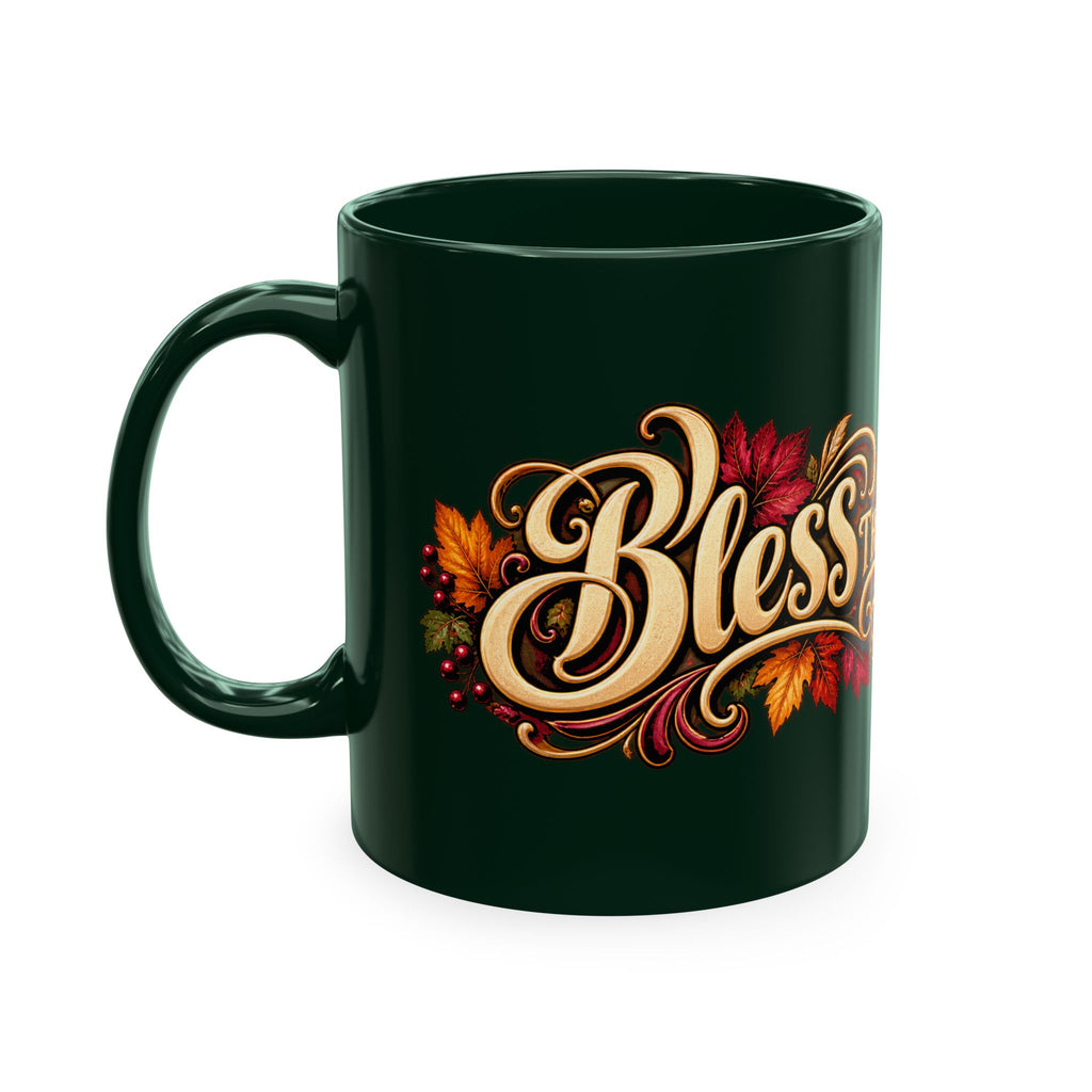 Bless This Table Mug — Harvest Thanksgiving Ceramic Coffee Mug, Cornucopia Gratitude Fall Harvest Gift