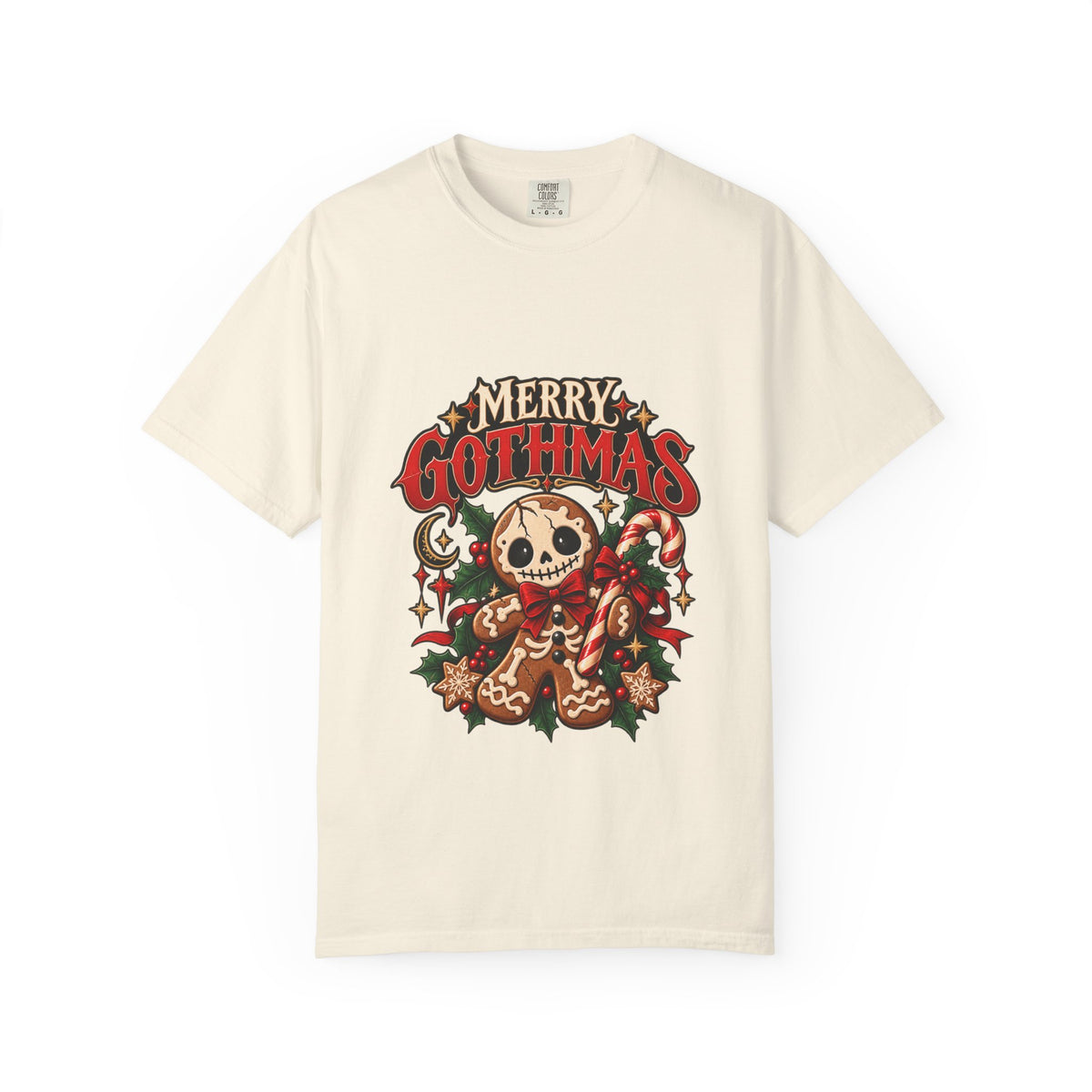 Merry Gothmas skull gingerbread graphic T-shirt | Gothic Christmas tee