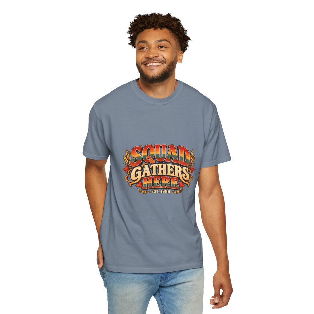 Squad Gathers Here T-Shirt — Retro Thanksgiving Family Reunion Tee, Vintage Fall Gathering Shirt, Friendsgiving