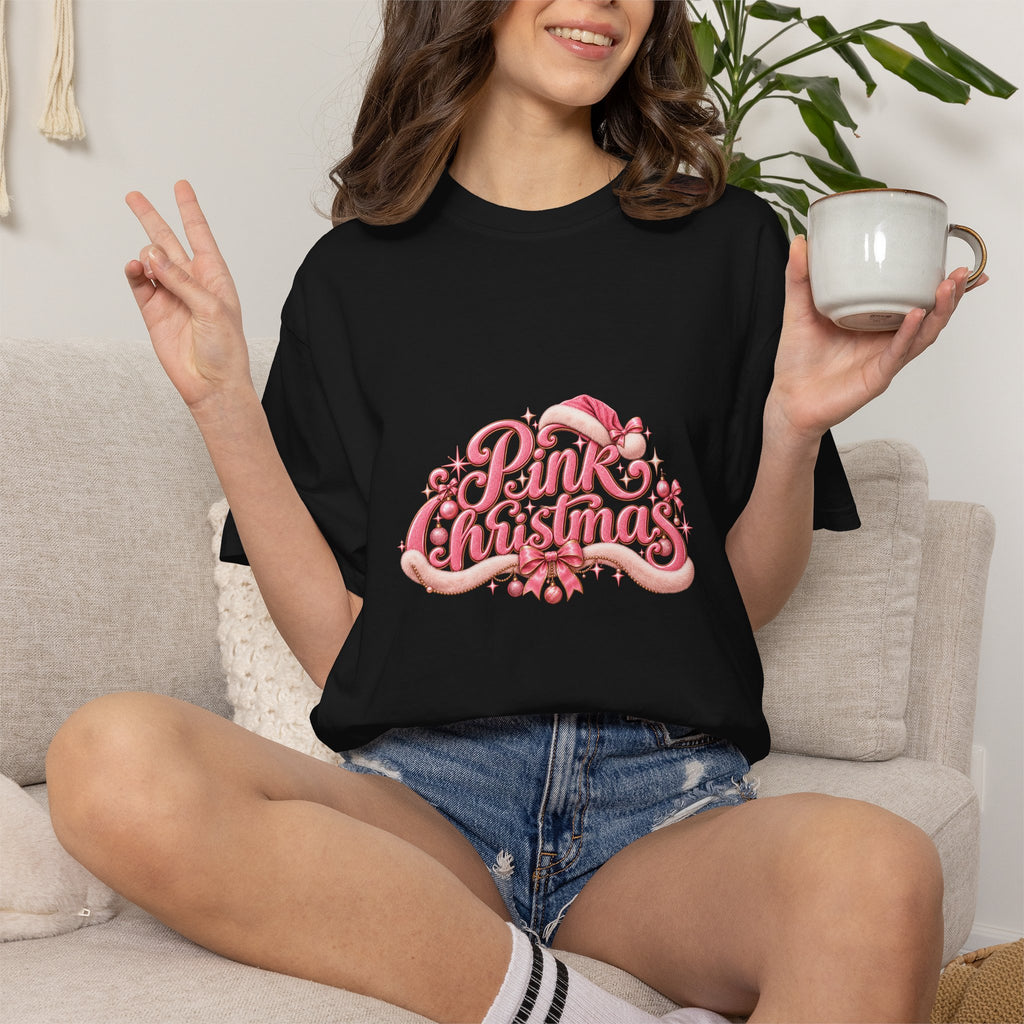 Pink Christmas T-Shirt — Festive Retro Script Holiday Tee