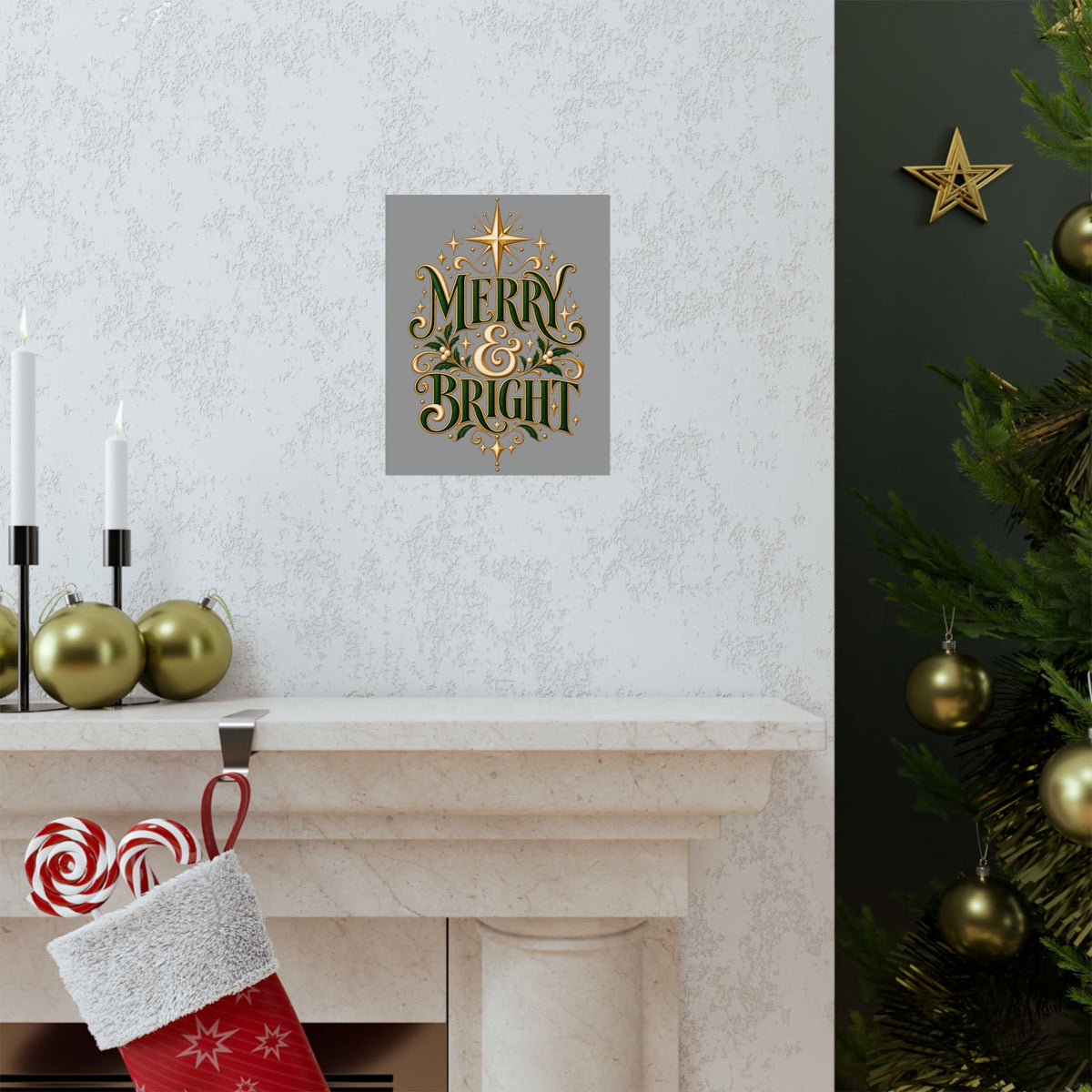 Merry & Bright Holiday Poster — Matte Vertical Christmas Wall Art