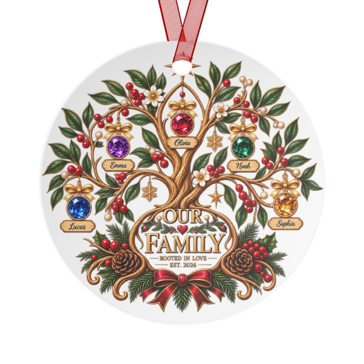 Our Family Tree metal ornament | Personalized Family Names, Christmas Tree Decoration