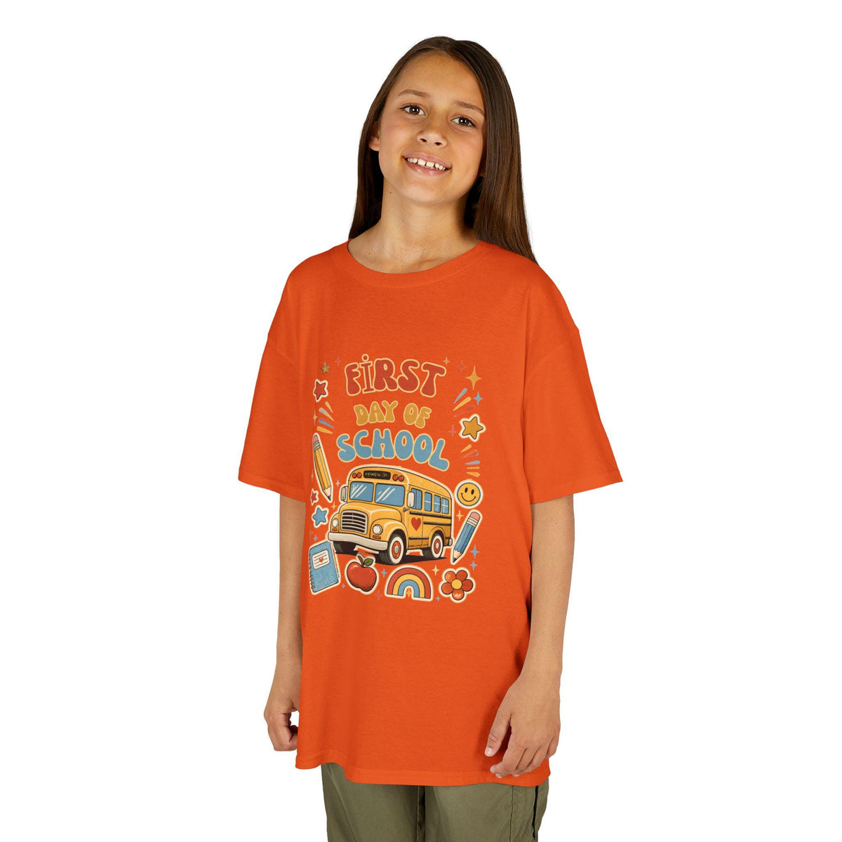 First Day of School Kids Tee | School Bus Pencil Rainbow Shirt | Back to School Gift | Kindergarten Preschool Outfit | Children Boy Girl