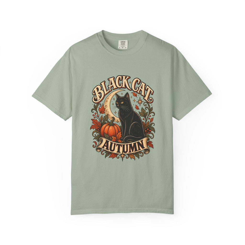 Black Cat Autumn T-shirt | Halloween Pumpkin Fall Vintage Graphic