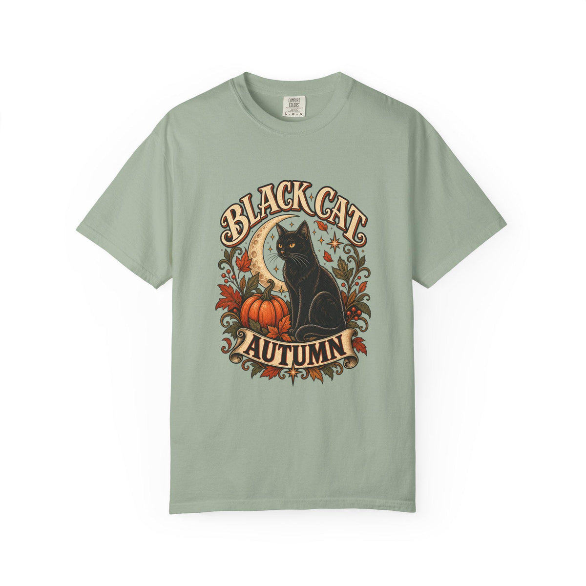 Black Cat Autumn T-shirt | Halloween Pumpkin Fall Vintage Graphic