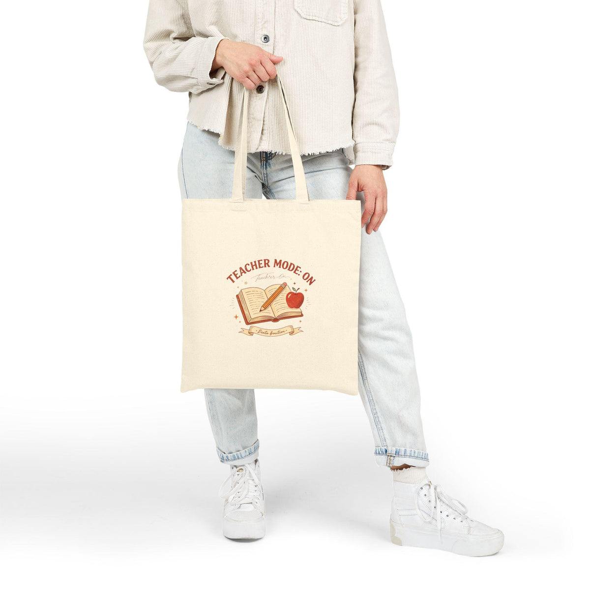 Teacher Mode On Book And Apple Tote Bag