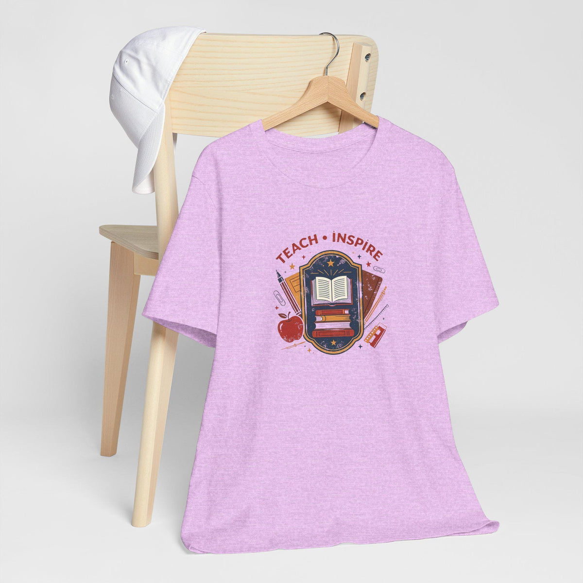 Teach Inspire Badge Tee | Teacher Book Apple Pencil Illustration