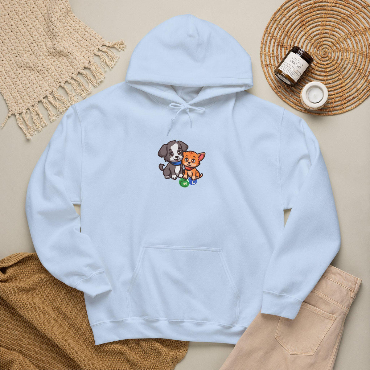 Cute Puppy And Kitten Illustration Hoodie