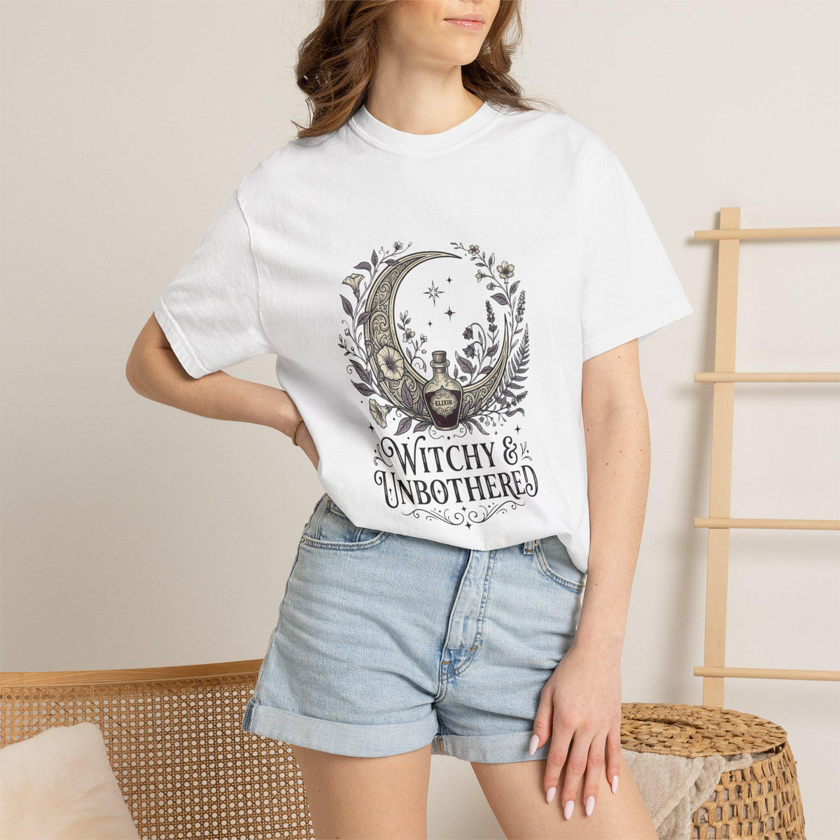 Witchy & Unbothered Moon illustration T-Shirt | Crescent, Owl, Floral