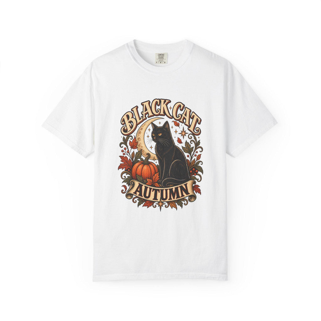 Black Cat Autumn T-shirt | Halloween Pumpkin Fall Vintage Graphic
