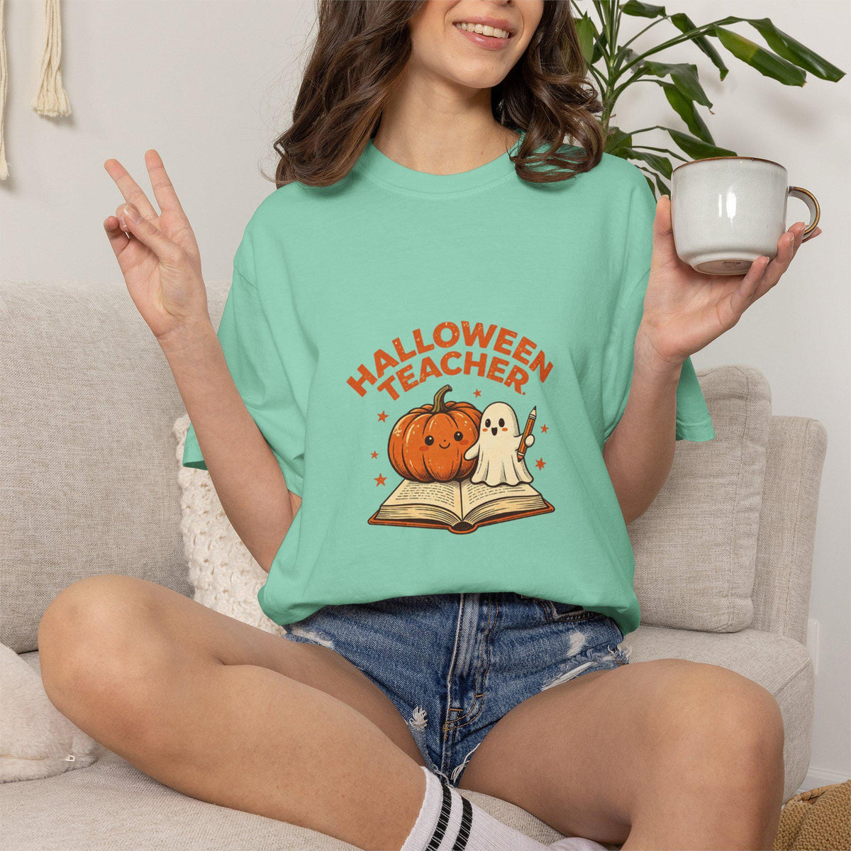 Halloween Pumpkin Ghost T-Shirt | Spooky Autumn Teacher Tee