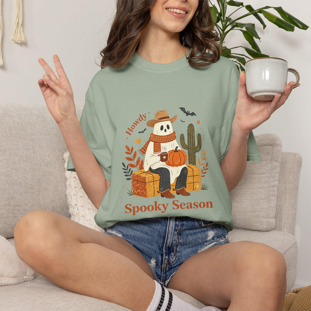 Howdy Spooky Season Ghost T-Shirt | Pumpkin Cactus Halloween Tee