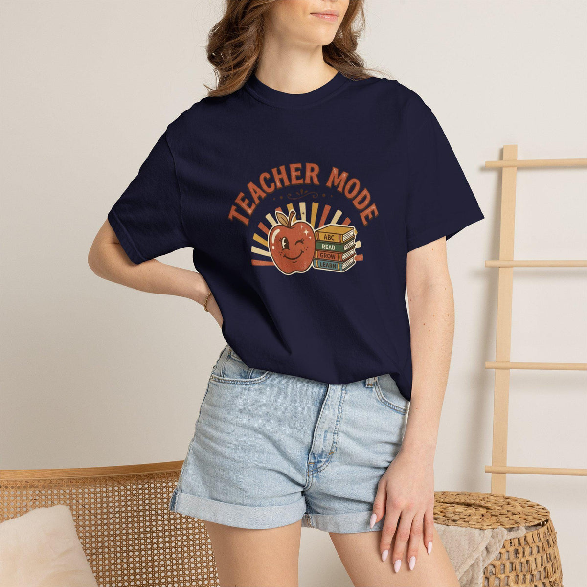 Teacher Mode apple and books T-Shirt | Back to School teacher tee