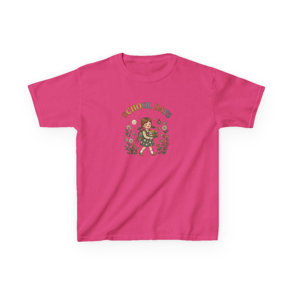 School Day kids t-shirt | retro girl illustration, floral accents