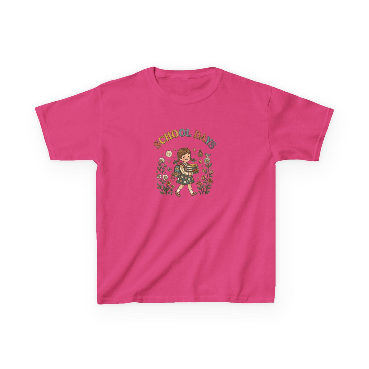 School Day kids t-shirt | retro girl illustration, floral accents