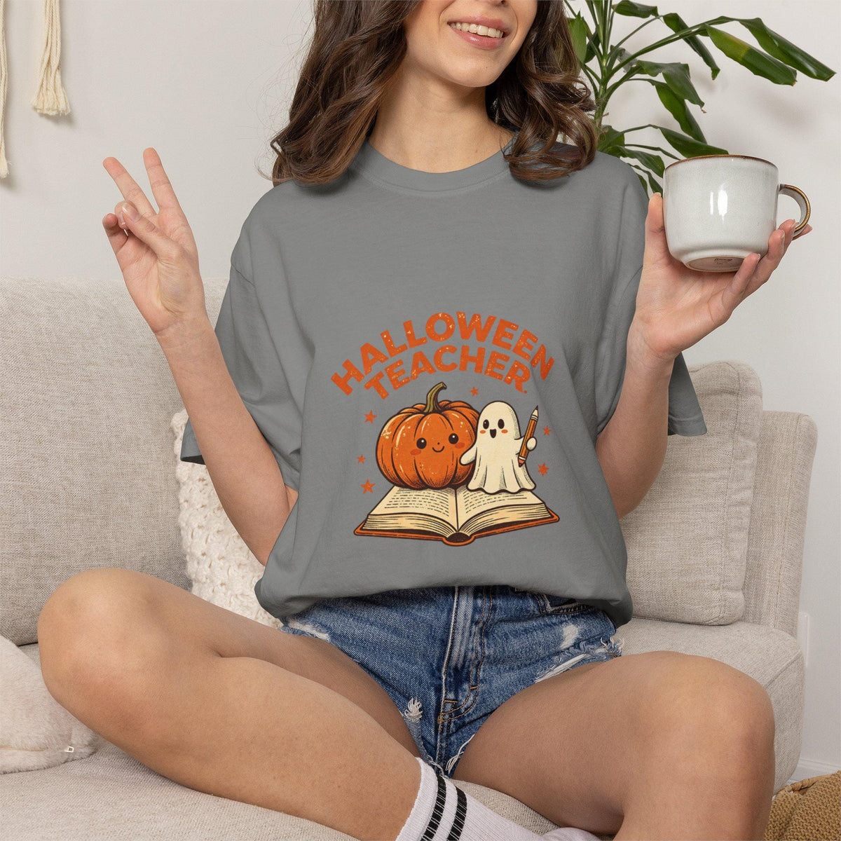 Halloween Teacher Pumpkin and Ghost T-shirt | Cute Spooky Classroom Tee