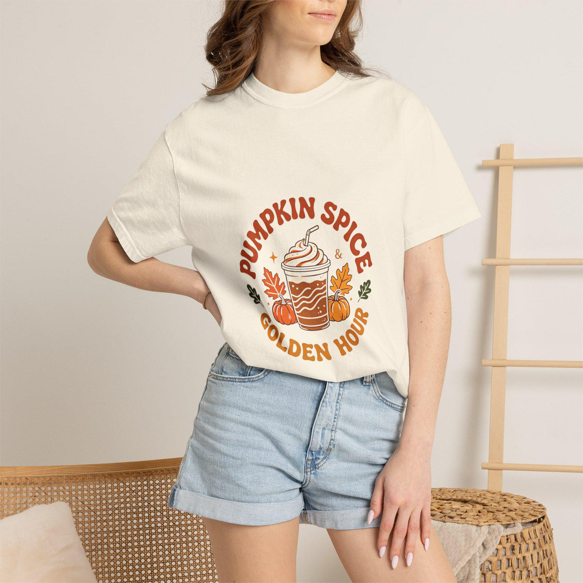 Pumpkin Spice Golden Hour T-Shirt | Pumpkin Spice Latte Graphic Tee | Fall Coffee Lover Shirt | Autumn Gift for Her Him | Cozy Season