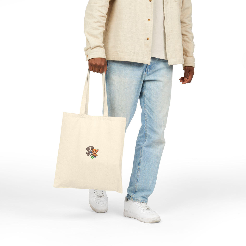 Cute Puppy And Kitten Illustration Tote Bag