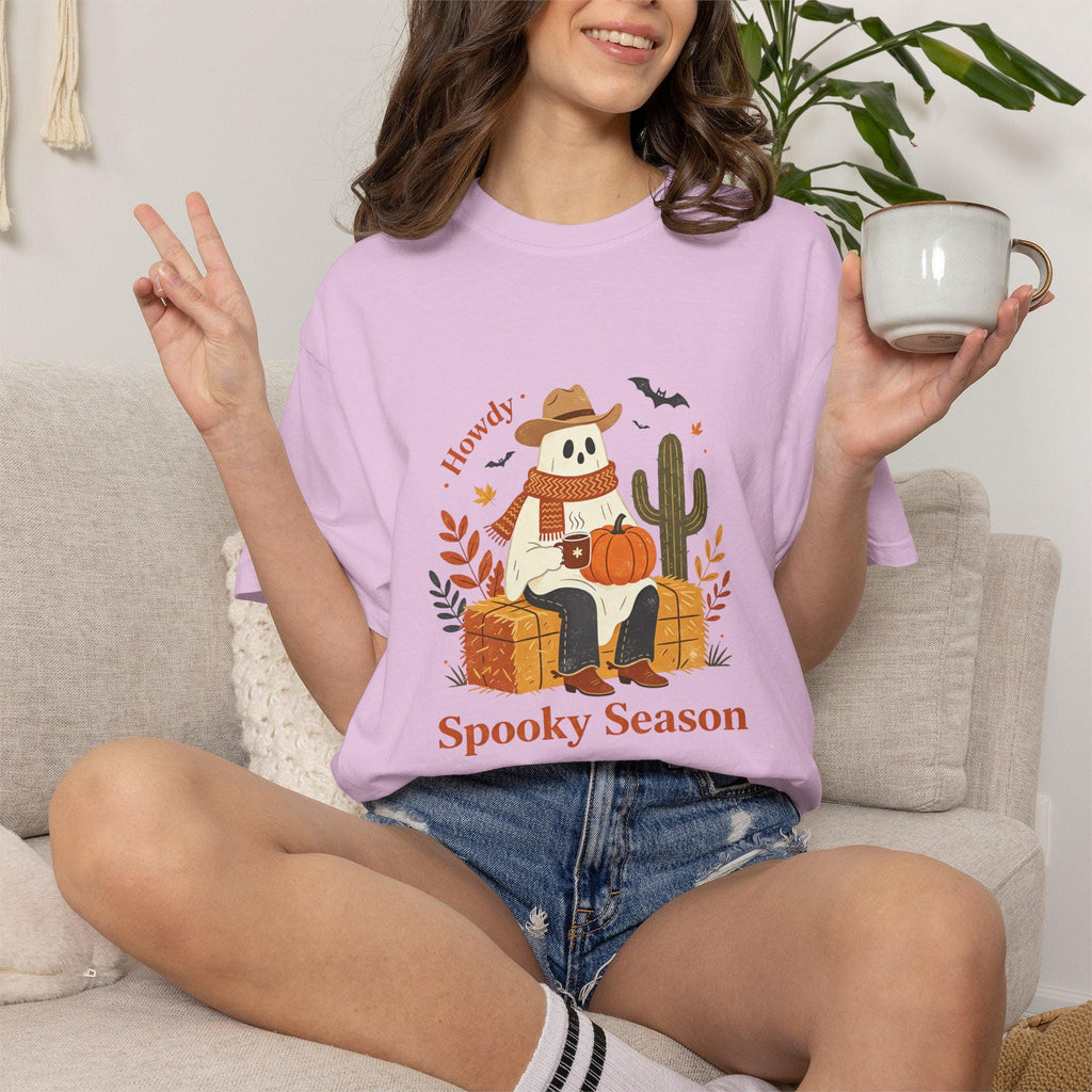 Howdy Spooky Season Ghost T-Shirt | Pumpkin Cactus Halloween Tee