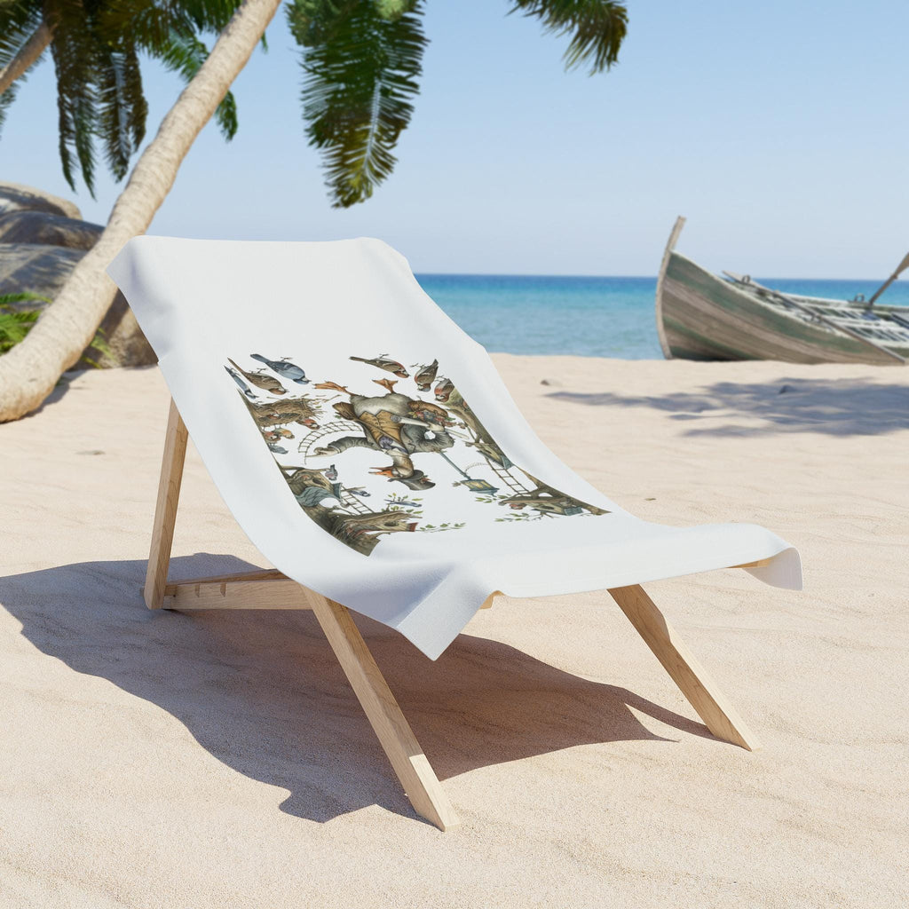 Vintage Fisherman Illustration Beach Towel | Nautical Seaside Scene