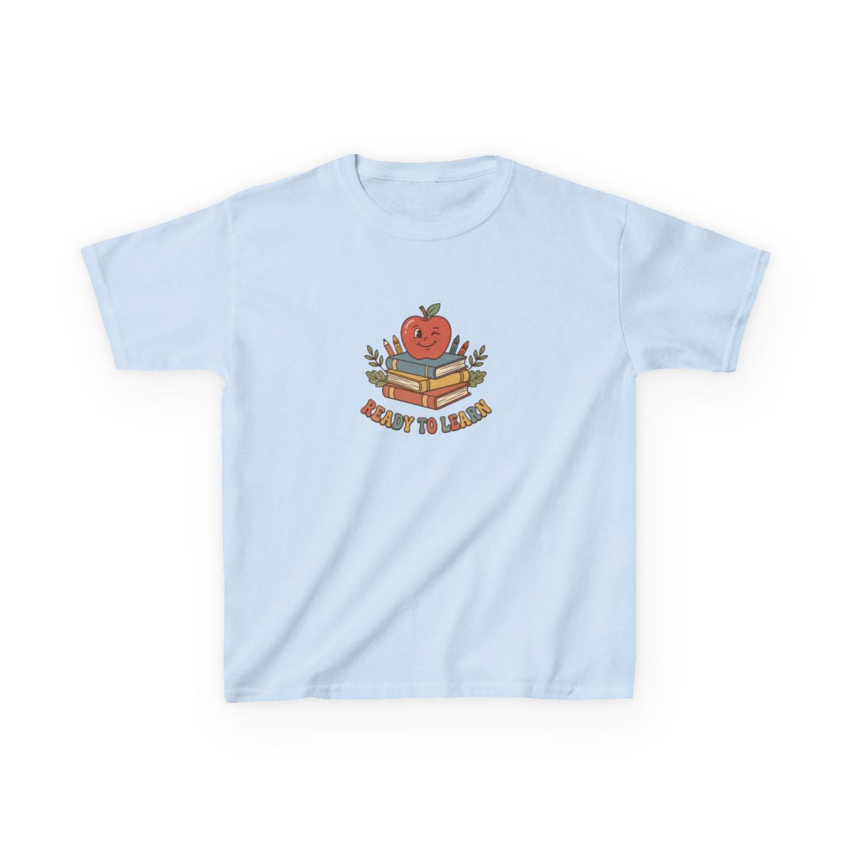 Apple on Books Kids T-Shirt | Back to School Cute Teacher Sh - Light Blue
