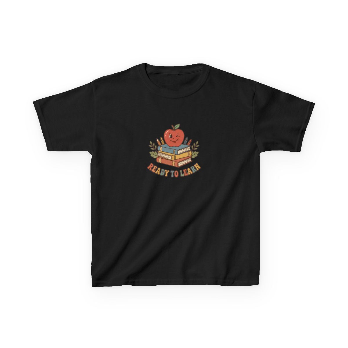 Apple on Books Kids T-Shirt | Back to School Cute Teacher Sh - Black