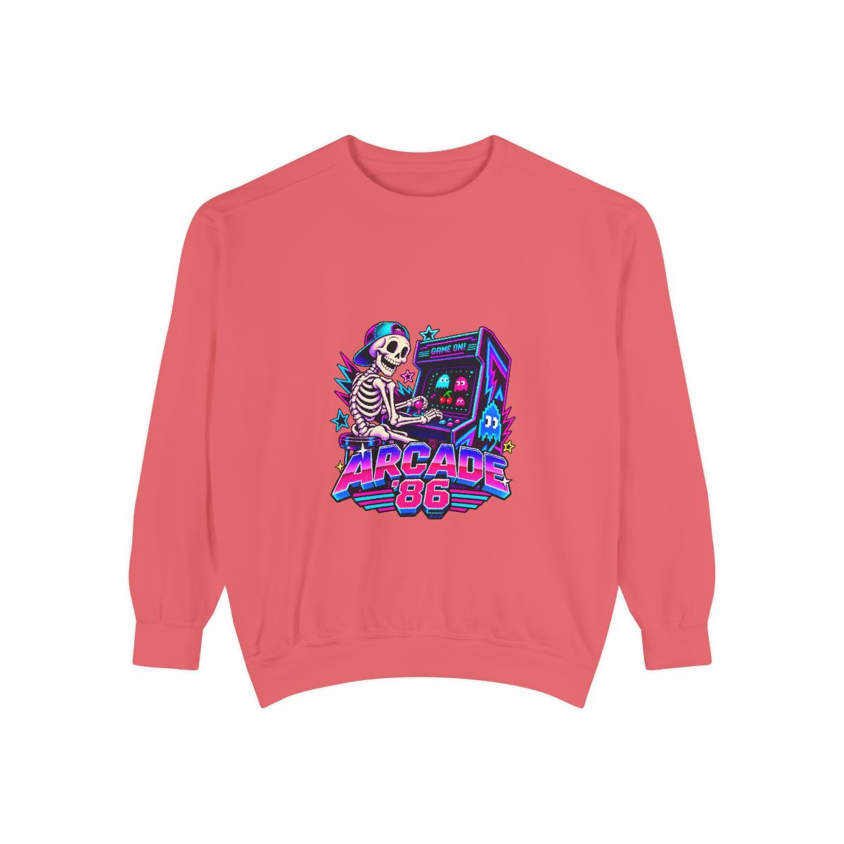 Arcade 86 Skeleton with Arcade Machine Sweatshirt | Retro Ne - Watermelon