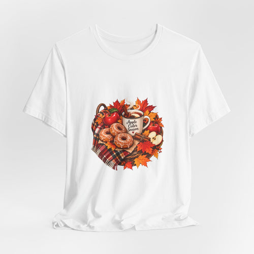 Autumn Apple Cider Mug T-Shirt | Fall Leaves, Donuts, Cozy Plaid