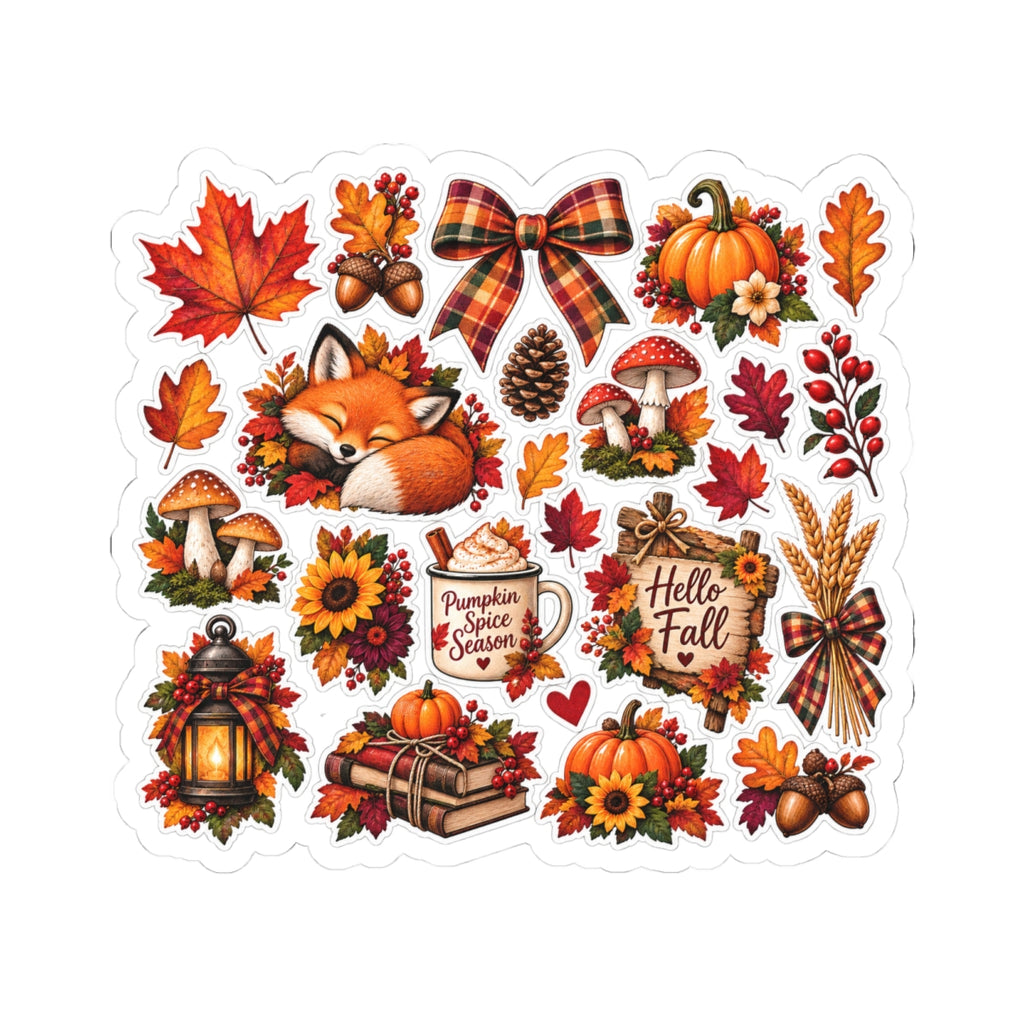 Autumn Fox Fall Elements Kiss-Cut Stickers | Pumpkin, Leaves, Sunflowers